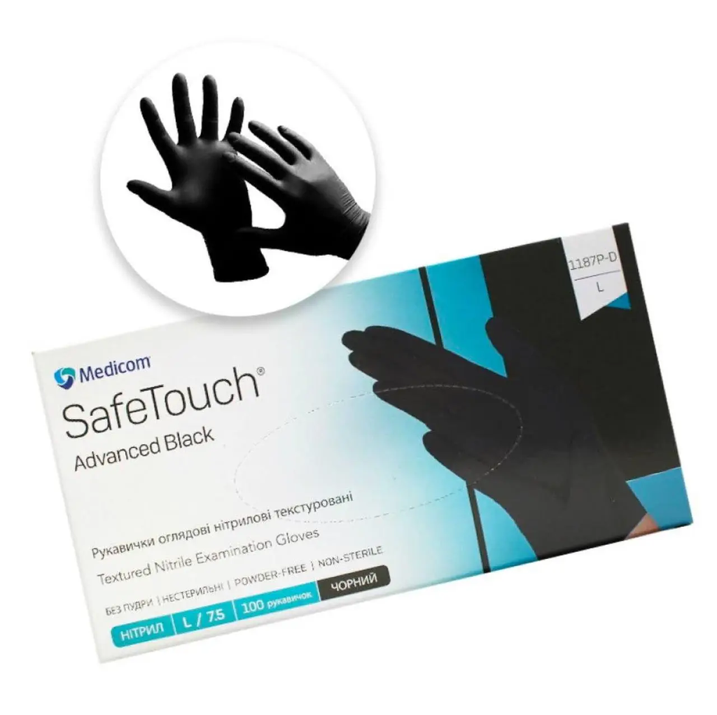 [IN0000193751] Рукавички разові НІТРІЛОВІ Safe-Touch 100шт L Чорні