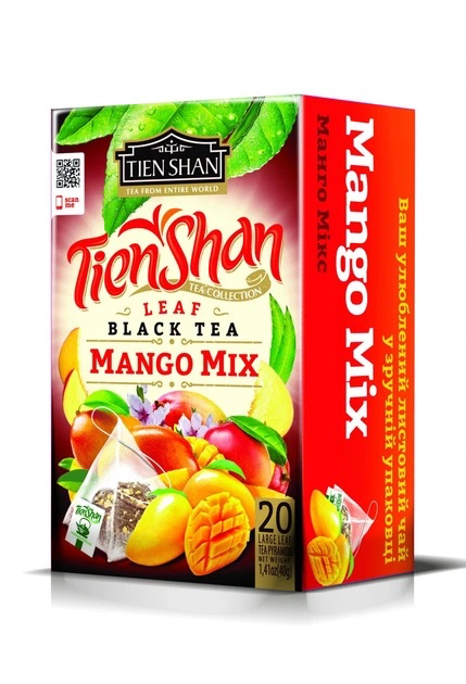 Чай Tien Shan чорний ПІРАМІДА ''Манго Мікс" 20 ф/п 2гр 18*